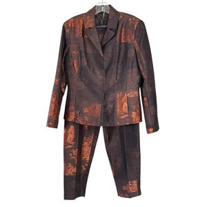 JENNE MAAG Women's Size Large Brown Copper Linen Silk Snap Front Lined Pant Suit